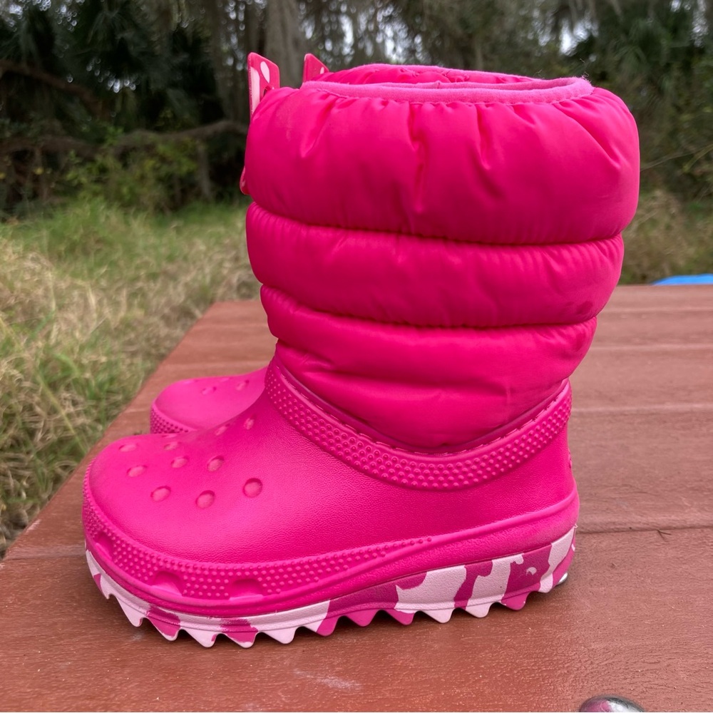 Kids Cros Fuzzy Insulated Pink Winter Boots